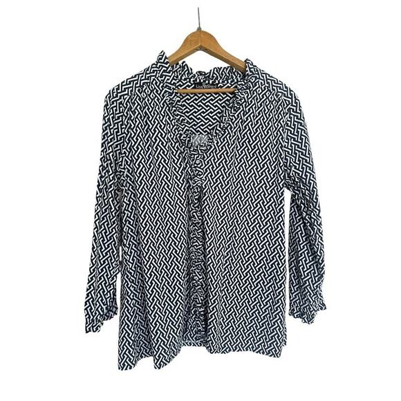 LIZA BYRD Women's Ruffle Button Geometric Cotton Tunic Shirt Blouse Size XL - Picture 1 of 8